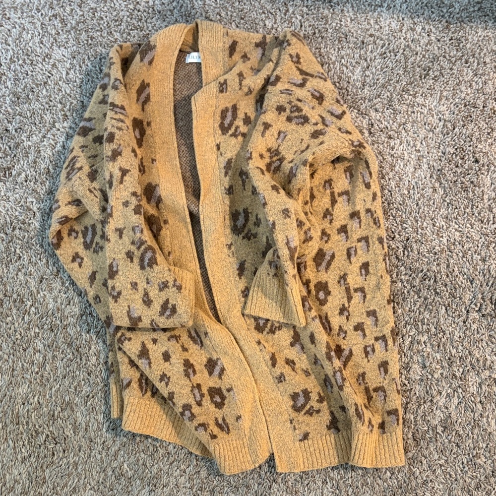 Chunky Mustard Leopard Print Open Cardigan